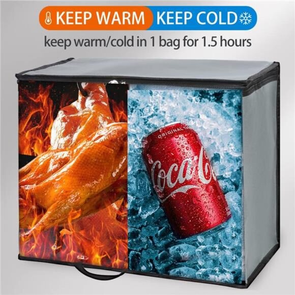 2Pack Insulated Reusable Grocery Bag with Zippered Top,X-Large Frozen Foods Cold - Picture 3 of 7